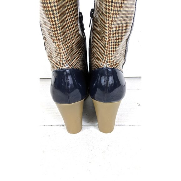 Tommy Hilfiger houndstooth blue patent tall wedge rain boots 8 M - Picture 8 of 8